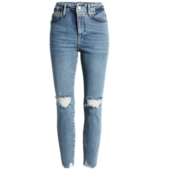 GOOD AMERICAN NWT Good Waist Chew Hem Cropped Jeans In Blue799 // 0 (25) - Picture 15 of 15